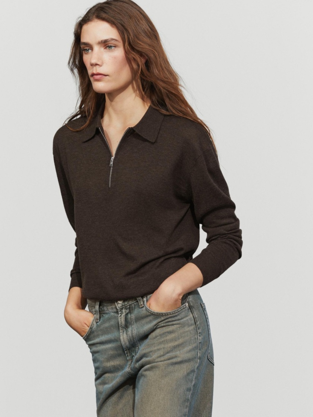 Massimo Dutti NWT WOOL BLEND QUARTER-ZIP KNIT SWEATER BROWN 0964/206 - Picture 8 of 11